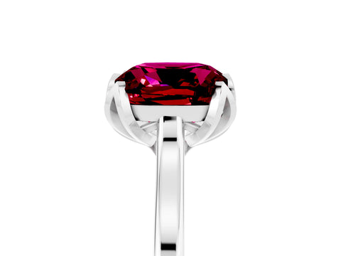 White gold Cushion Cut Garnet Solitaire Ring with Flower Prong Setting and Classic Band_17