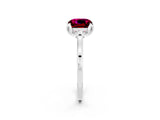 White gold Cushion Cut Garnet Solitaire Ring with Flower Prong Setting and Classic Band_74