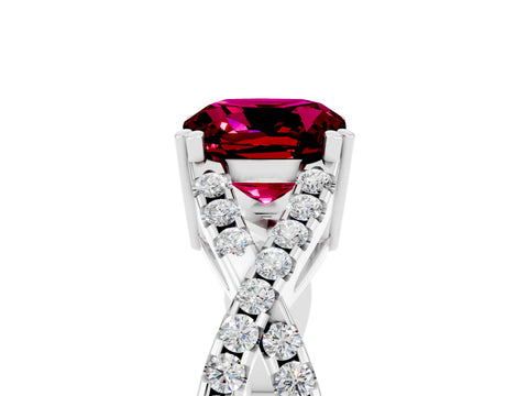 White gold Cushion Cut Garnet Solitaire Ring with Four-Prong Setting and Twisted Pavé Band_5