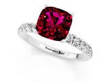 White gold Cushion Cut Garnet Solitaire Ring with Pavé Accents and Four-Prong Setting_1