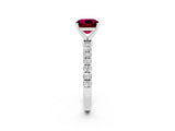 White gold Cushion Cut Garnet Solitaire Ring with Pavé Accents and Four-Prong Setting_2