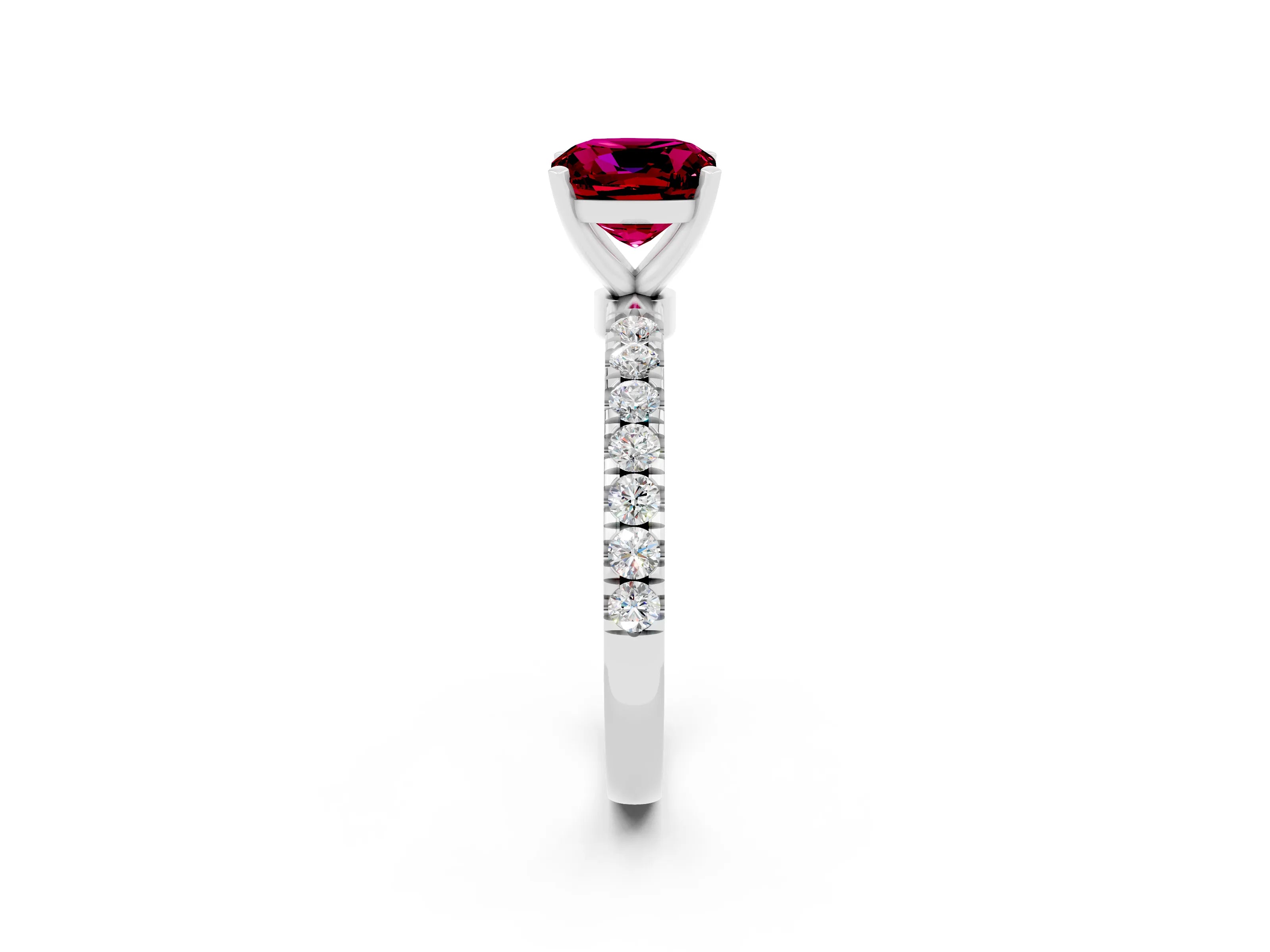 White gold Cushion Cut Garnet Solitaire Ring with Pavé Accents and Four-Prong Setting_2