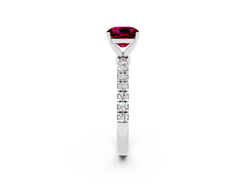 White gold Cushion Cut Garnet Solitaire Ring with Pavé Accents and Four-Prong Setting_2