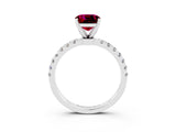White gold Cushion Cut Garnet Solitaire Ring with Pavé Accents and Four-Prong Setting_3