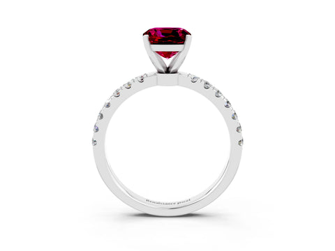 White gold Cushion Cut Garnet Solitaire Ring with Pavé Accents and Four-Prong Setting_3