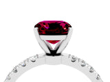 White gold Cushion Cut Garnet Solitaire Ring with Pavé Accents and Four-Prong Setting_4