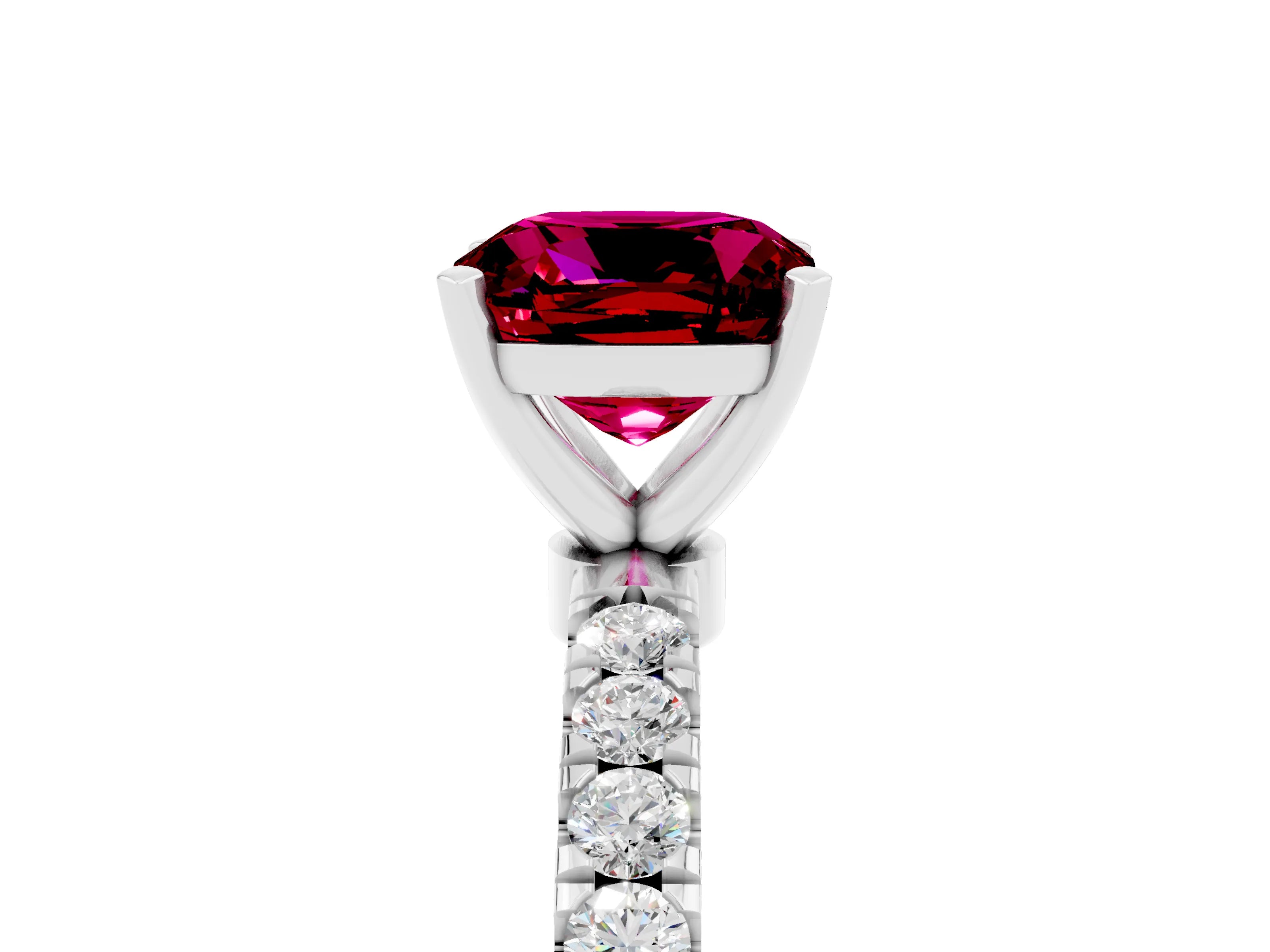 White gold Cushion Cut Garnet Solitaire Ring with Pavé Accents and Four-Prong Setting_5