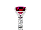 White gold Cushion Cut Garnet Solitaire Ring with Pavé Accents and Four-Prong Setting_5