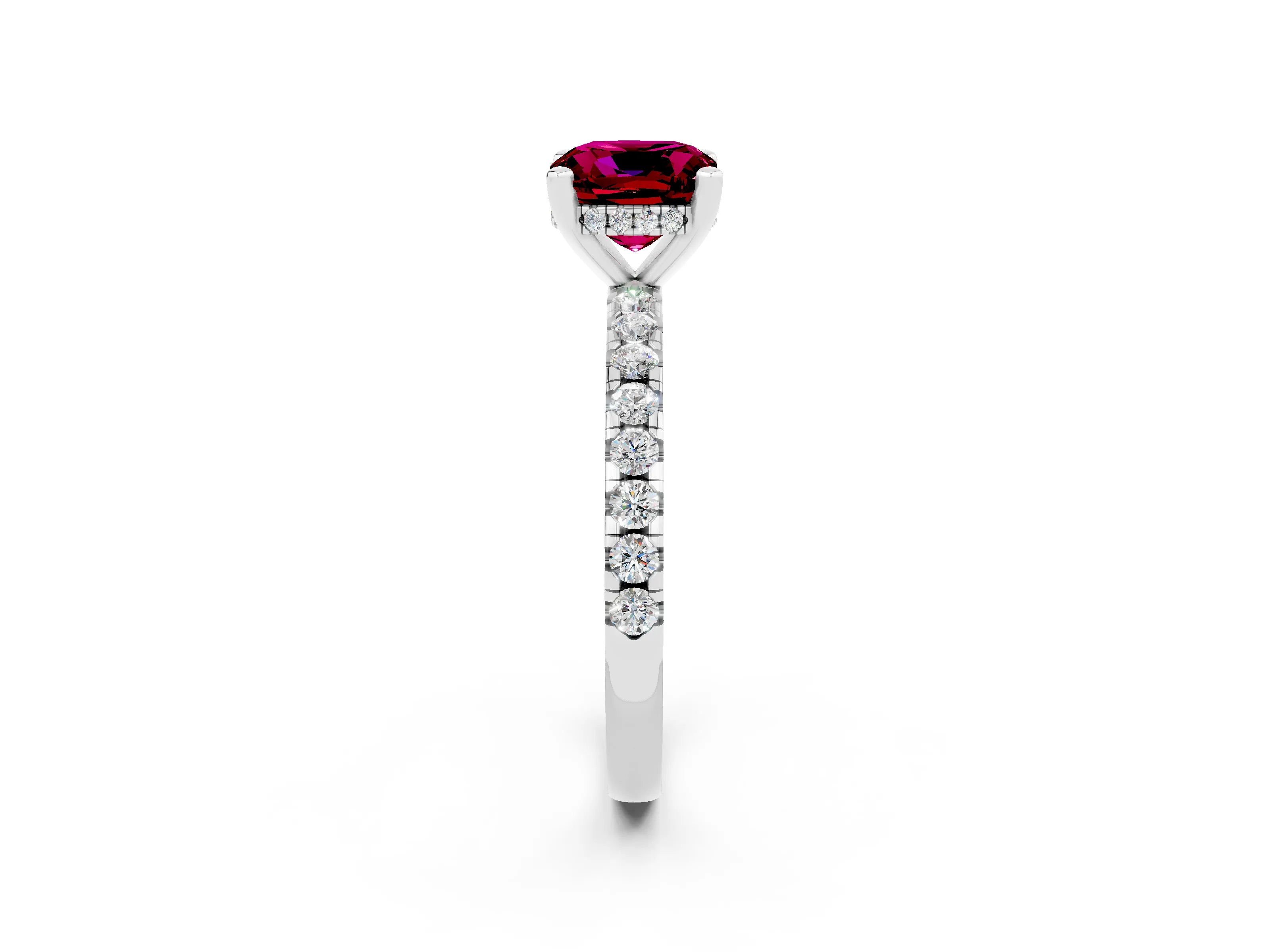 White gold Cushion Cut Garnet Solitaire Ring with Pavé Band and Four-Prong Setting_26