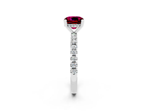 White gold Cushion Cut Garnet Solitaire Ring with Pavé Band and Four-Prong Setting_26