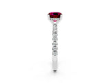White gold Cushion Cut Garnet Solitaire Ring with Pavé Band and Four-Prong Setting_26