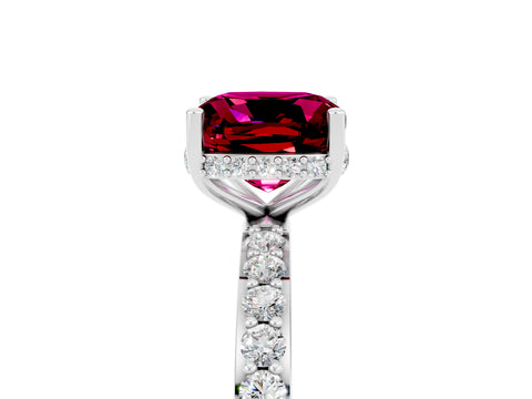 White gold Cushion Cut Garnet Solitaire Ring with Pavé Band and Hidden Halo_17