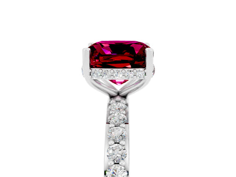 White gold Cushion Cut Garnet Solitaire Ring with Pavé Band and Hidden Halo_29
