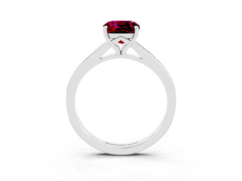 White gold Cushion Cut Garnet Solitaire Ring with Pavé Band and Prong Setting_15