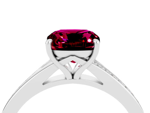 White gold Cushion Cut Garnet Solitaire Ring with Pavé Band and Prong Setting_16
