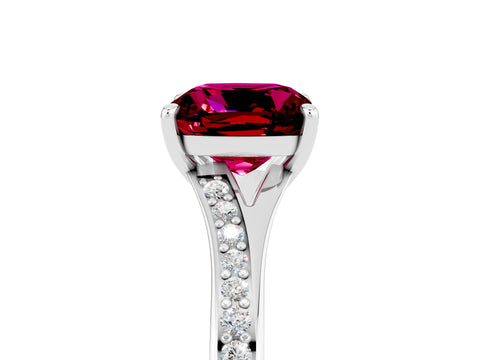 White gold Cushion Cut Garnet Solitaire Ring with Pavé Band and Prong Setting_17