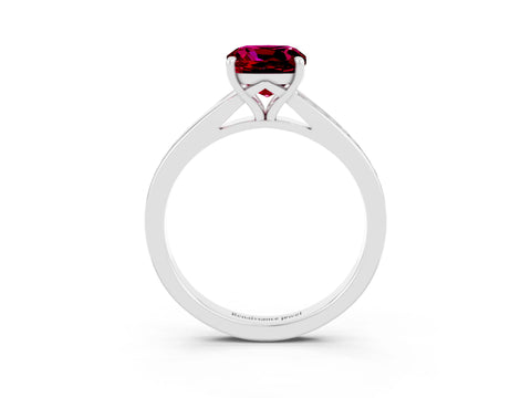 White gold Cushion Cut Garnet Solitaire Ring with Pavé Band and Prong Setting_3