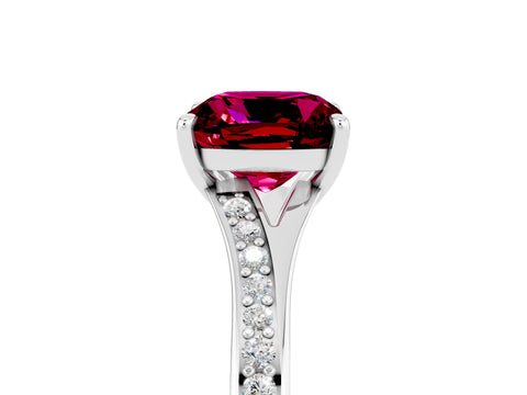 White gold Cushion Cut Garnet Solitaire Ring with Pavé Band and Prong Setting_5