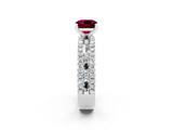 White gold Cushion Cut Garnet Solitaire Ring with Pavé and Channel Set Band_2