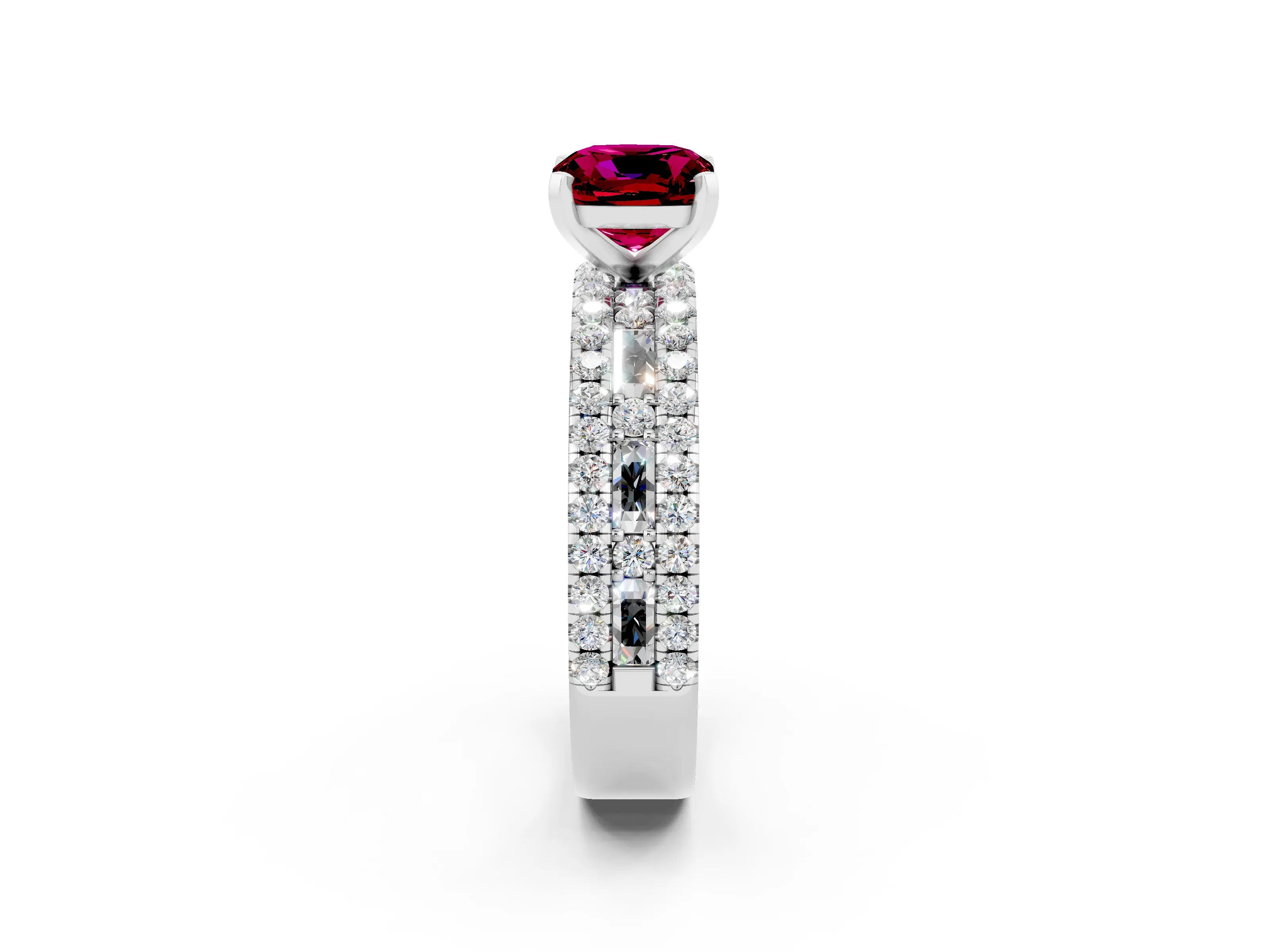 White gold Cushion Cut Garnet Solitaire Ring with Pavé and Channel Set Band_2
