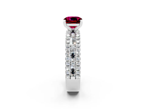 White gold Cushion Cut Garnet Solitaire Ring with Pavé and Channel Set Band_2