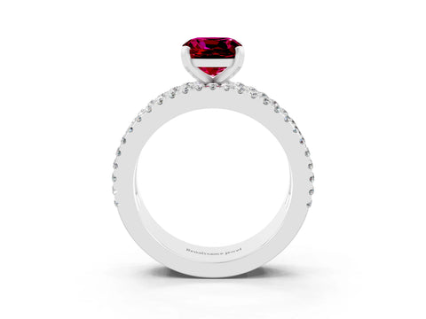 White gold Cushion Cut Garnet Solitaire Ring with Pavé and Channel Set Band_3