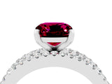 White gold Cushion Cut Garnet Solitaire Ring with Pavé and Channel Set Band_4