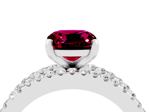 White gold Cushion Cut Garnet Solitaire Ring with Pavé and Channel Set Band_4