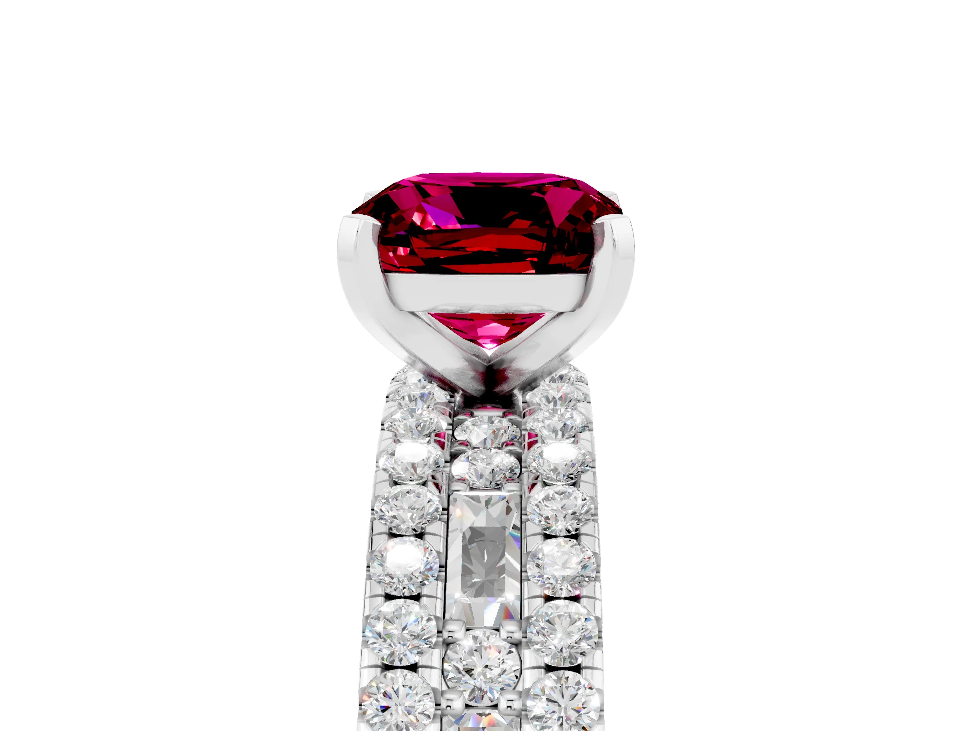 White gold Cushion Cut Garnet Solitaire Ring with Pavé and Channel Set Band_5