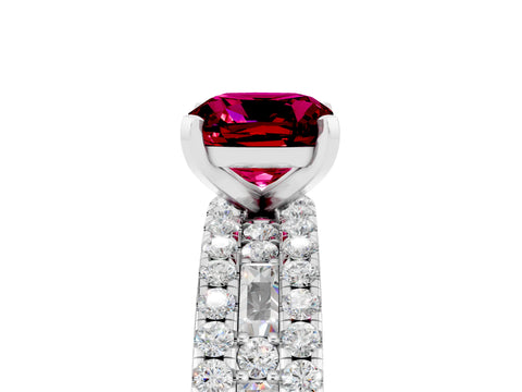 White gold Cushion Cut Garnet Solitaire Ring with Pavé and Channel Set Band_5