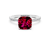 White gold Cushion Cut Garnet Solitaire Ring with Pave Band and Four Prong Setting_24