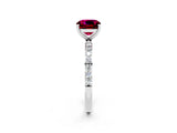 White gold Cushion Cut Garnet Solitaire Ring with Pave Band and Four Prong Setting_26