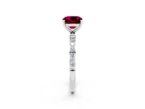 White gold Cushion Cut Garnet Solitaire Ring with Pave Band and Four Prong Setting_26