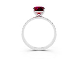 White gold Cushion Cut Garnet Solitaire Ring with Pave Band and Four Prong Setting_27