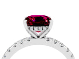 White gold Cushion Cut Garnet Solitaire Ring with Round  Pavé Band and Four-Prong Setting_64