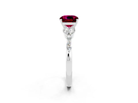 White gold Cushion Cut Garnet Solitaire Ring with Side Stones and Four-Prong Setting_26