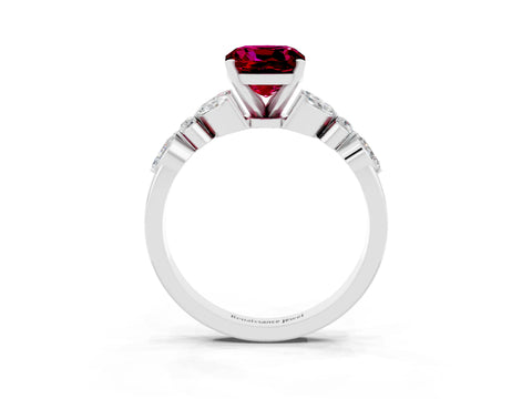 White gold Cushion Cut Garnet Solitaire Ring with Side Stones and Four-Prong Setting_27