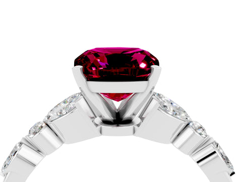White gold Cushion Cut Garnet Solitaire Ring with Side Stones and Four-Prong Setting_28