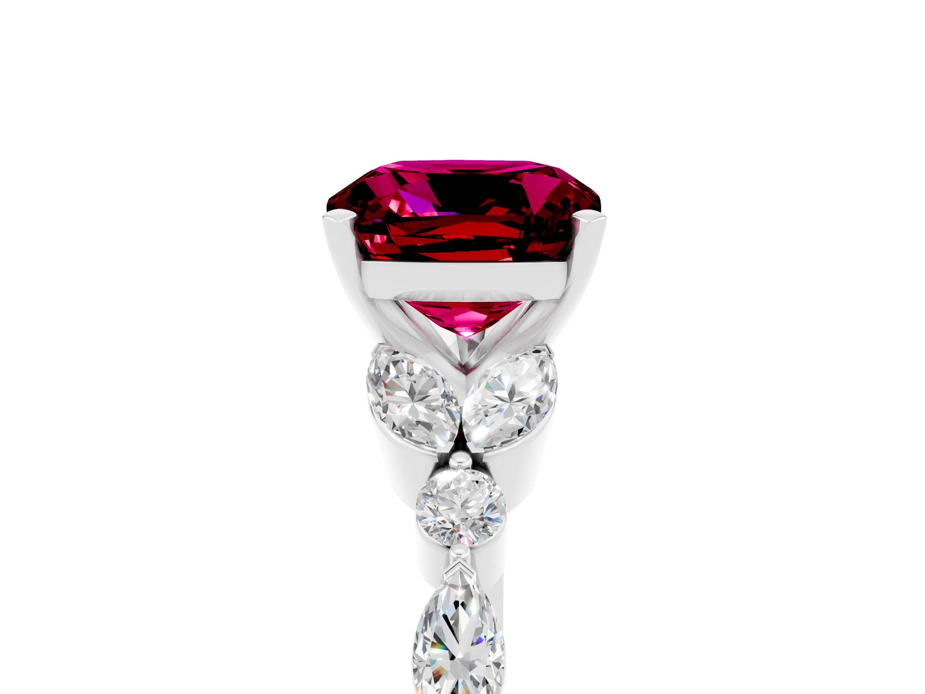 White gold Cushion Cut Garnet Solitaire Ring with Side Stones and Four-Prong Setting_29