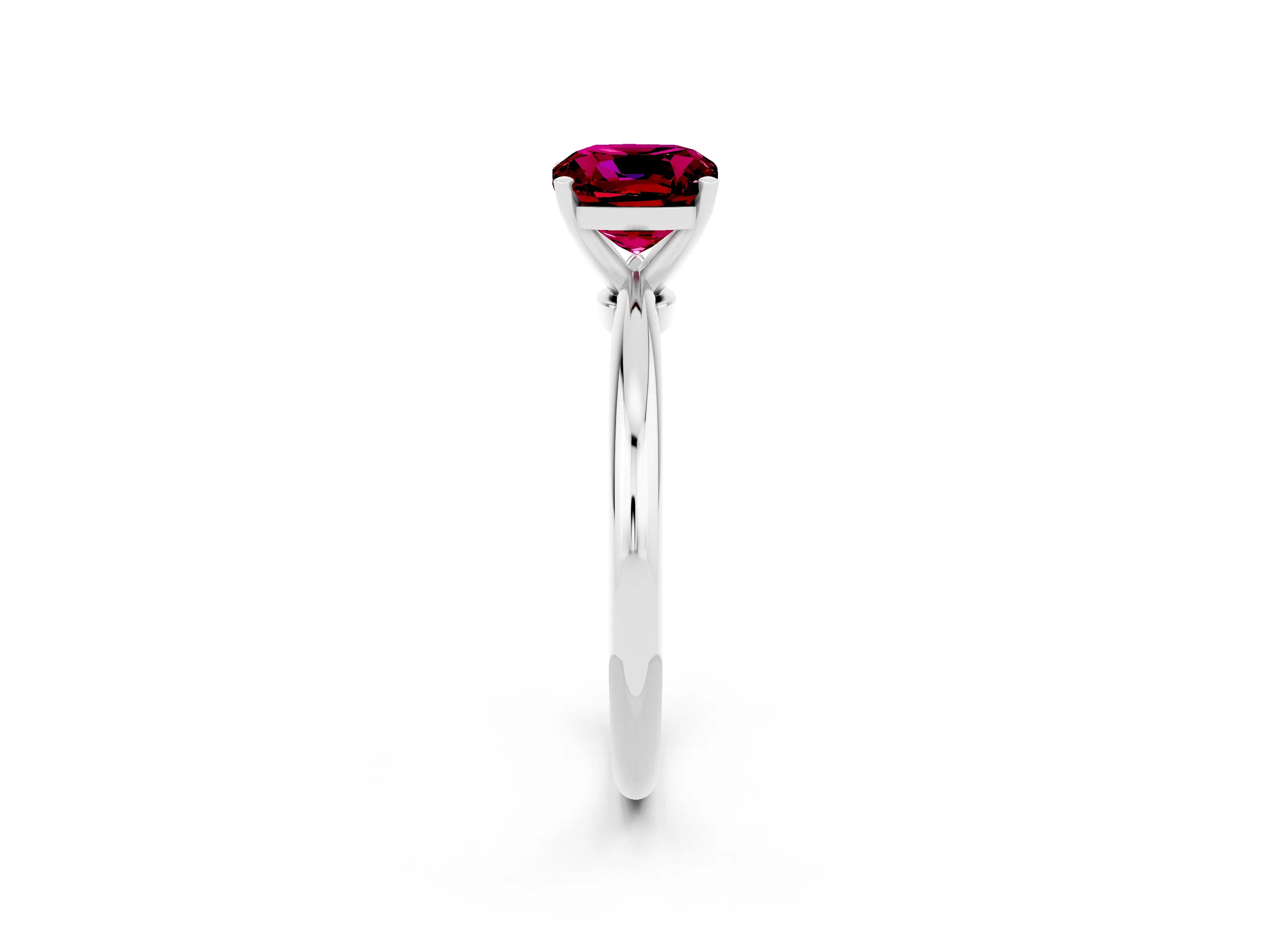 White gold Cushion Cut Garnet Solitaire Ring with Six-Prong Setting and Classic Band_14