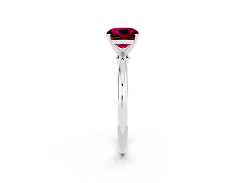 White gold Cushion Cut Garnet Solitaire Ring with Six-Prong Setting and Classic Band_14