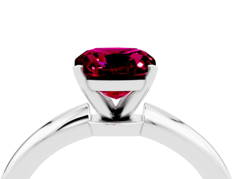 White gold Cushion Cut Garnet Solitaire Ring with Six-Prong Setting and Classic Band_16