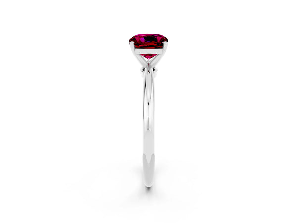 White gold Cushion Cut Garnet Solitaire Ring with Six-Prong Setting and Classic Band
