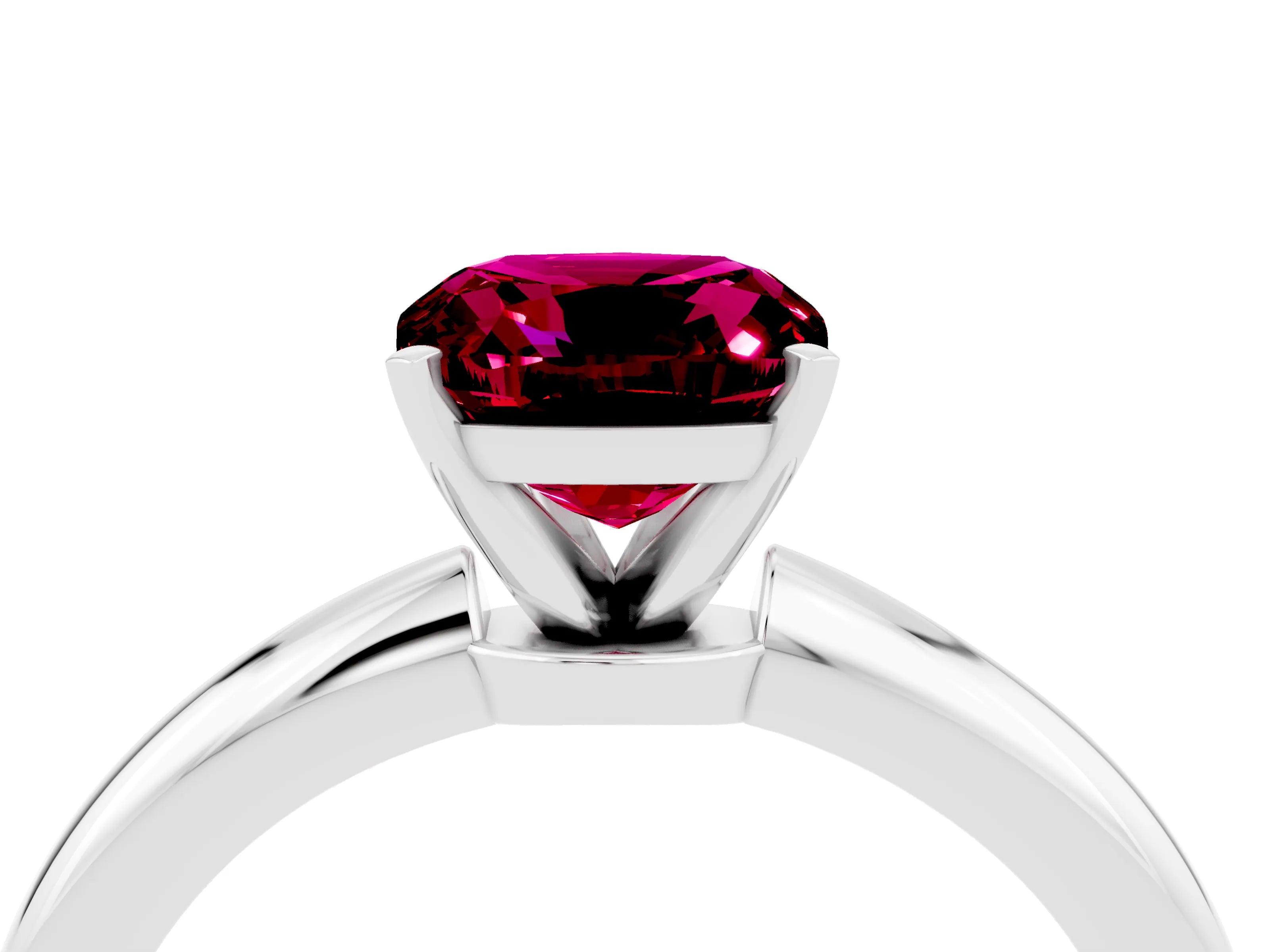 White gold Cushion Cut Garnet Solitaire Ring with Six-Prong Setting and Classic Band_28