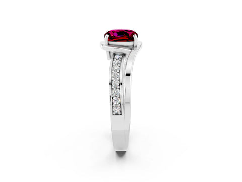 White gold Cushion Cut Garnet Solitaire Ring with Split Shank and Prong Setting_2