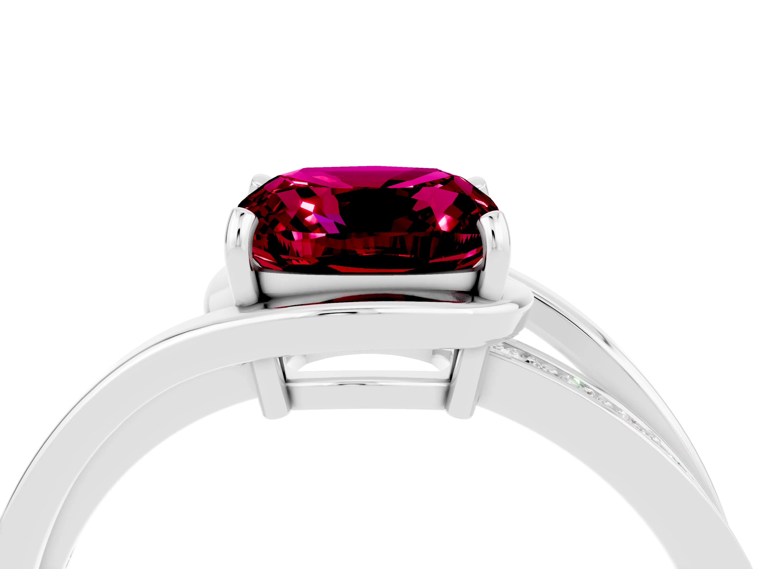 White gold Cushion Cut Garnet Solitaire Ring with Split Shank and Prong Setting_4