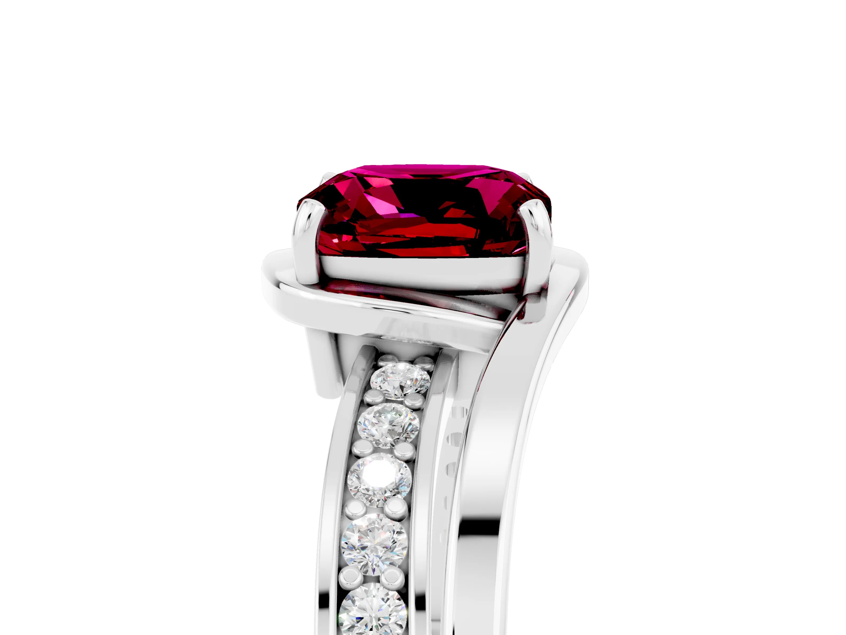White gold Cushion Cut Garnet Solitaire Ring with Split Shank and Prong Setting_5