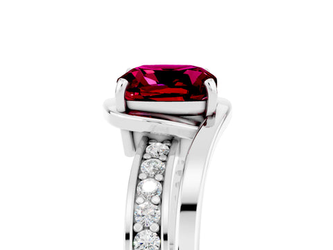 White gold Cushion Cut Garnet Solitaire Ring with Split Shank and Prong Setting_5