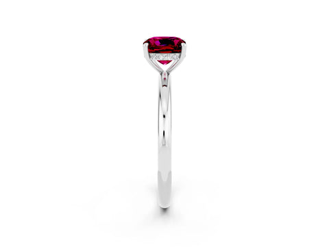 White gold Cushion Cut Garnet Solitaire Ring with Thin Band and Four-Prong Setting_2