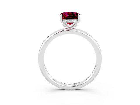 White gold Cushion Cut Garnet Solitaire Ring with Thin Band and Four-Prong Setting_3